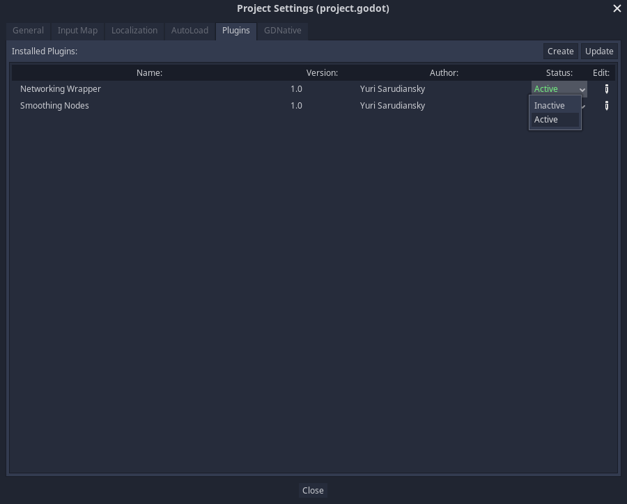 Project Settings - Activate Addon