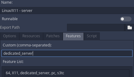 Dedicated Server Feature tag