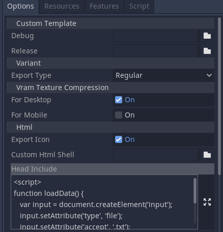 HTML Export Settings